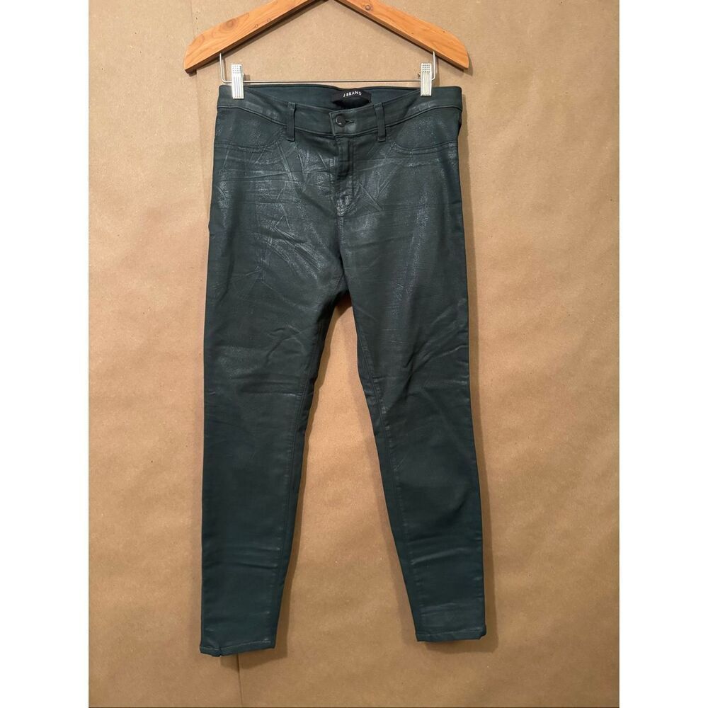 J Brand Super Skinny Dark Green Coated Jeans